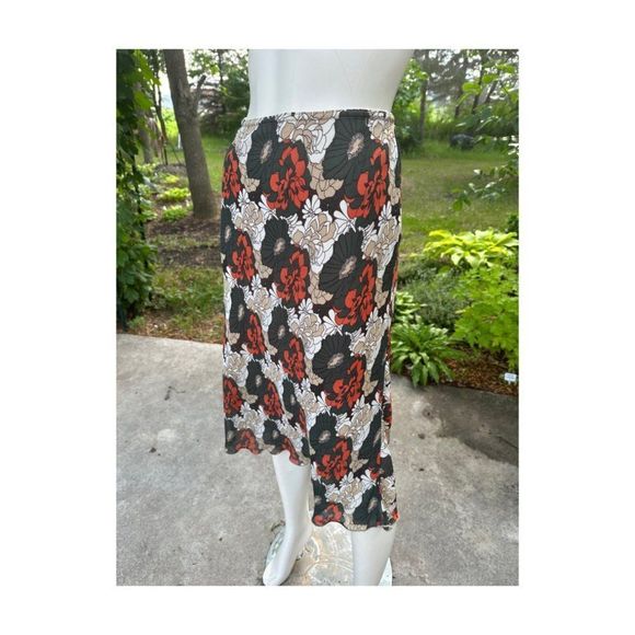 Vtg | 90s Chiffon Floral A-Line Skirt Fairycore Green Tan Orange Elastic Waist S - Picture 2 of 7